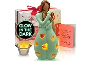 OAKIWAY Mother-Daughter Glow in The Dark Candle Holder Statue with Flickering LED Candle | Hand-Painted - Unique Gifts for Mother's Day, Christmas, Birthday | Greeting Card Included