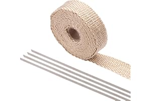PACEWALKER Exhaust Wrap Cream 1" x 16' Roll for Motorcycle Fiberglass Heat Shield Tape with 4PC Stainless Ties (Cream)
