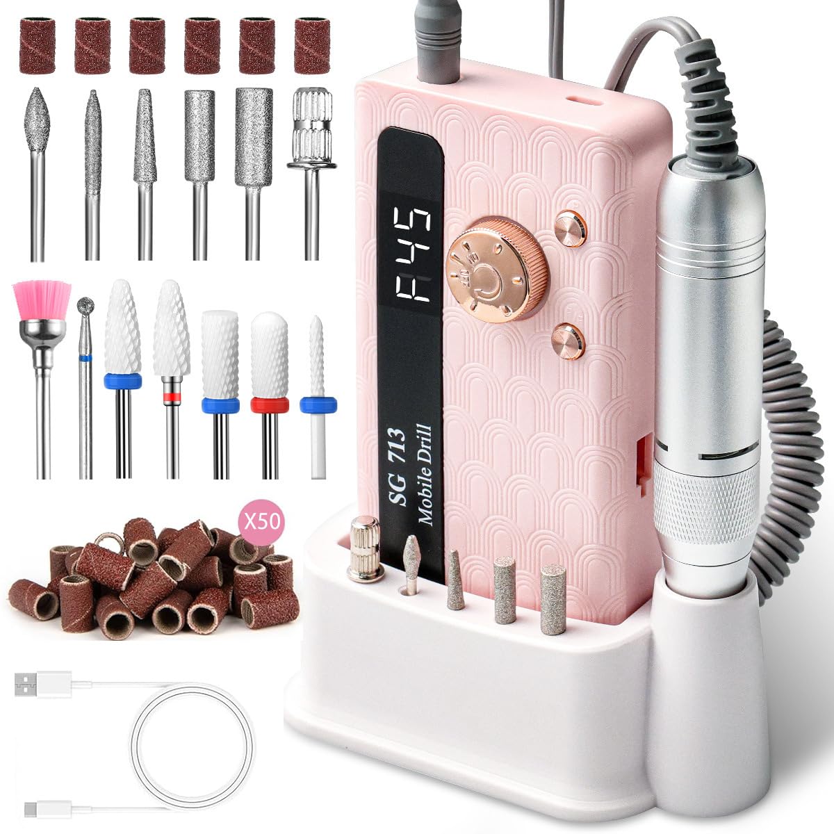 Photo 1 of ?Electric Nail File Professional Kit - Professional 45000RPM Portable Nails Drills Kit with 11 Bits & Base LED Screen Cordless E Filer for Gel Acrylic Nails Remover Home Salon Manicure Pedicure Tools