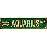 AQUARIUS Zodiac Star Vintage Metal Tin Street Sign Bar Cafe Garage Cave Home Room Wall Bathroom Farmhouse Garden Porch Patio Decor, 16 x 4 Inch