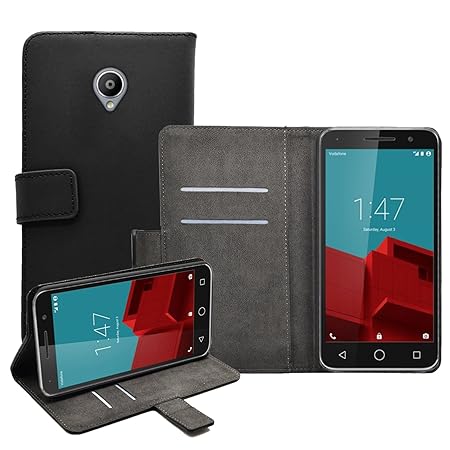 Membrane - Schwarz Brieftasche Klapptasche Hülle Vodafone Smart Prime 6 - Wallet Case Cover Schutzhülle