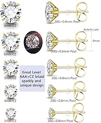 Gold Stud Earrings Set for Women Men, 20G