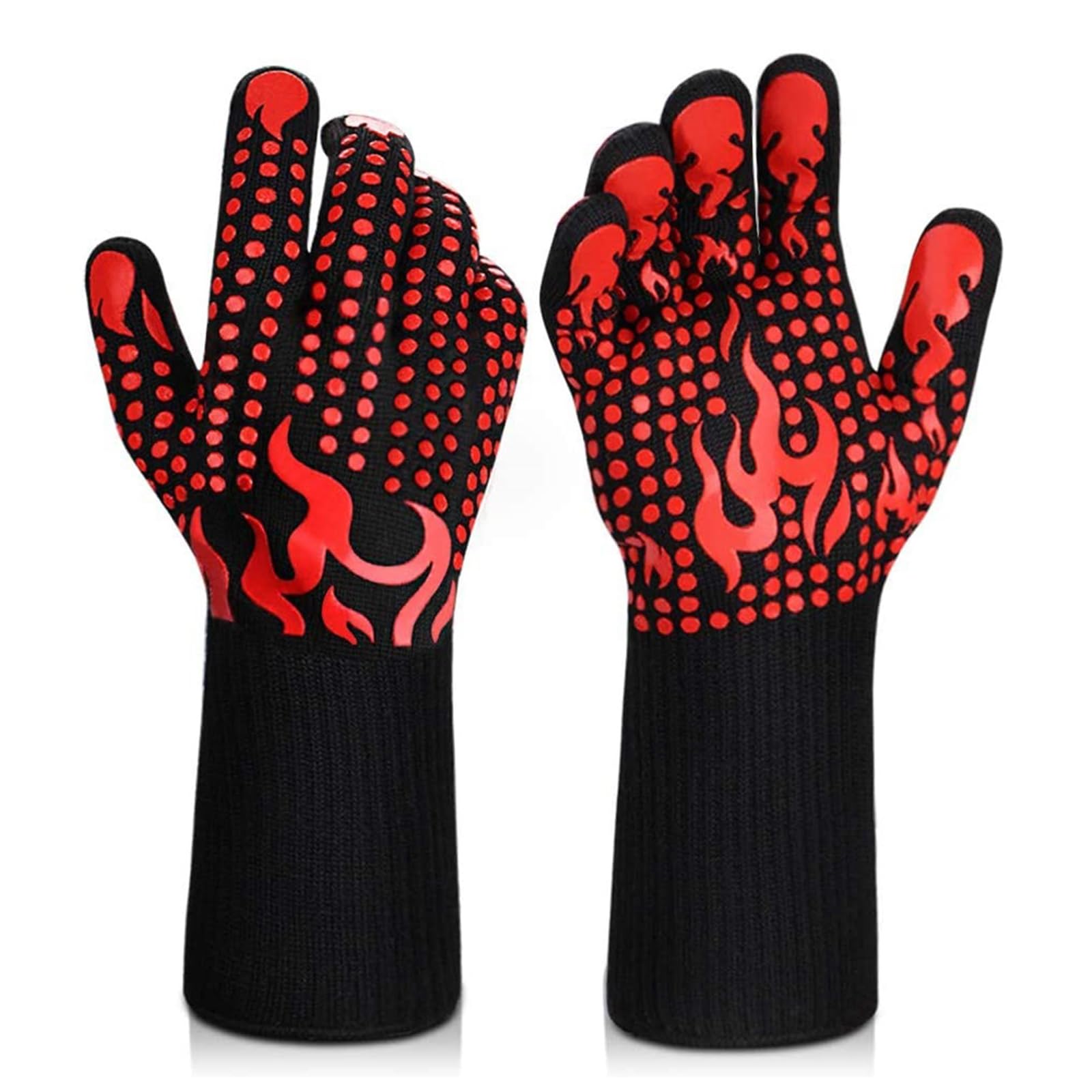 BBQ Gloves, Oven Mitts Grilling Gloves - 1472℉ Extreme Heat Resistant Oven Gloves, Silicone Non-Slip Oven Gloves Long Kitchen Gloves for Barbecue, Cooking, Baking, Welding