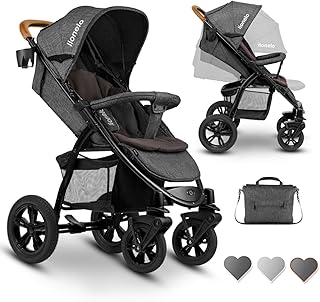 Lionelo Annet Tour Buggy mit Liegeposition Kinderwagen klein zusammenklappbar Sitzauflage Elterntasche Vollgummiräder Moskitonetz Getränkehalter Korb (mit Handgriff in Braun)