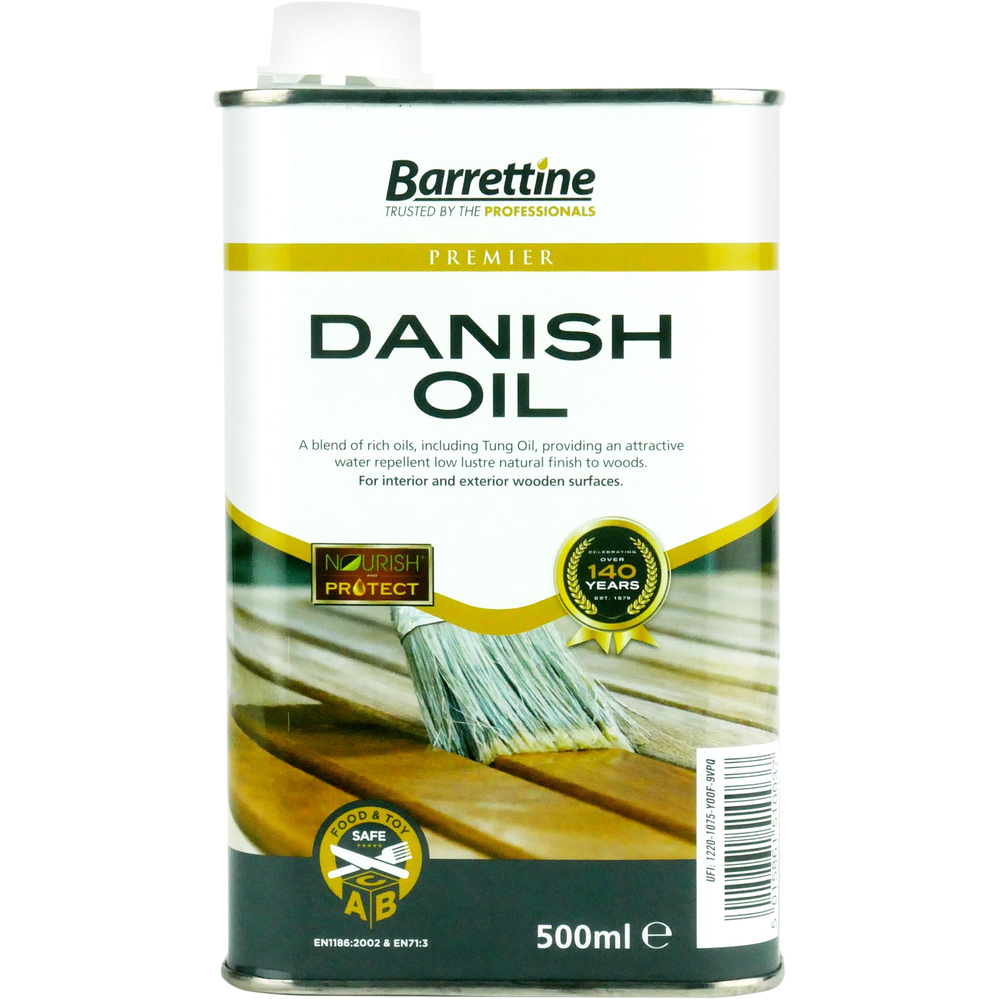 Barrettine Premier Danish Oil (500ml) - Water Repellent Danish Oil for Wood Turning, Scandinavian Furnishings, Door, Panelling & More | Enhances Natural Appearance of Wooden Surface