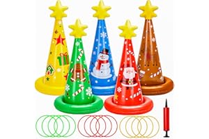 MGPARTY 5 Pack Inflatable Christmas Ring Toss Game Set Holiday Party Supplies Indoor Outdoor Family Christmas Games for Kids Adults Xmas Party Decorations Carnival Games with Toss Rings and Pump