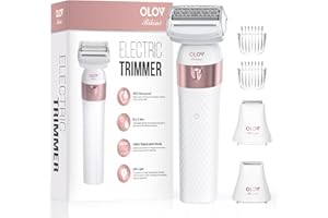 OLOV BIKINI Bikini Trimmer Women, Electric Shaver for Women, IPX7 Waterproof Wet & Dry Electric Razors, Bikini Legs Underarm Public Hairs Rechargeable Trimmer with 3 Trimmer Heads-Gold