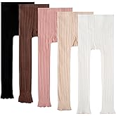 Meeshine 5 Pack Toddler Girls Cotton Footless Tights Cable Ribbed Knit Ruffle Leggings Stocking Pants for 1-8T Kids