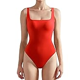 SUUKSESS Women Sexy Square Neck Thong Bodysuit Backless Sleeveless Tank Tops