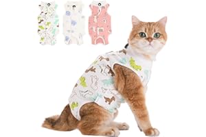 AIIEIM 3Pack Cat Surgery Recovery Suit Clothes for Female and Male,Cat Onesie Shirts for Cats After Surgery,Cat Spay Surgical Recovery Suit,Cat Cone Collar to Stop Licking Abdominal Wound Alternative-L