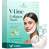 PLANTIFIQUE V-Line Collagen Mask for face 5 PCS | Chin Strap for Women & Men | V Line Lifting Mask with Collagen and Hyaluronic Acid V Shape Face Tape Chin | Skin Firming