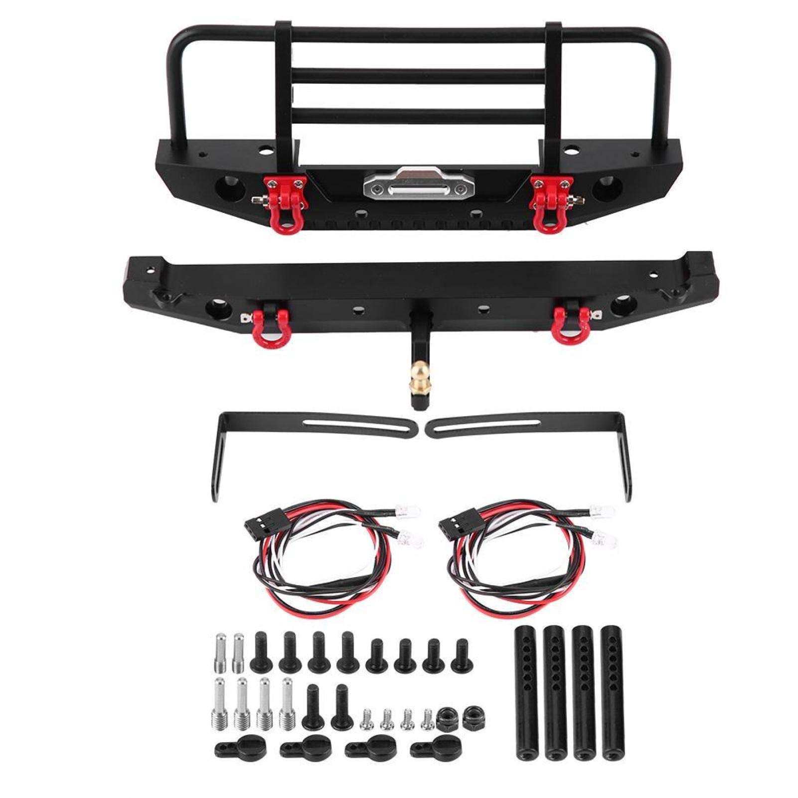 Tbest RC Bumper, RC Car Metal Front/Rear Bumper RC Crawler LED Bumper for 90046 1/10 RC Car with LED Lights Car Model Machine Model Toy