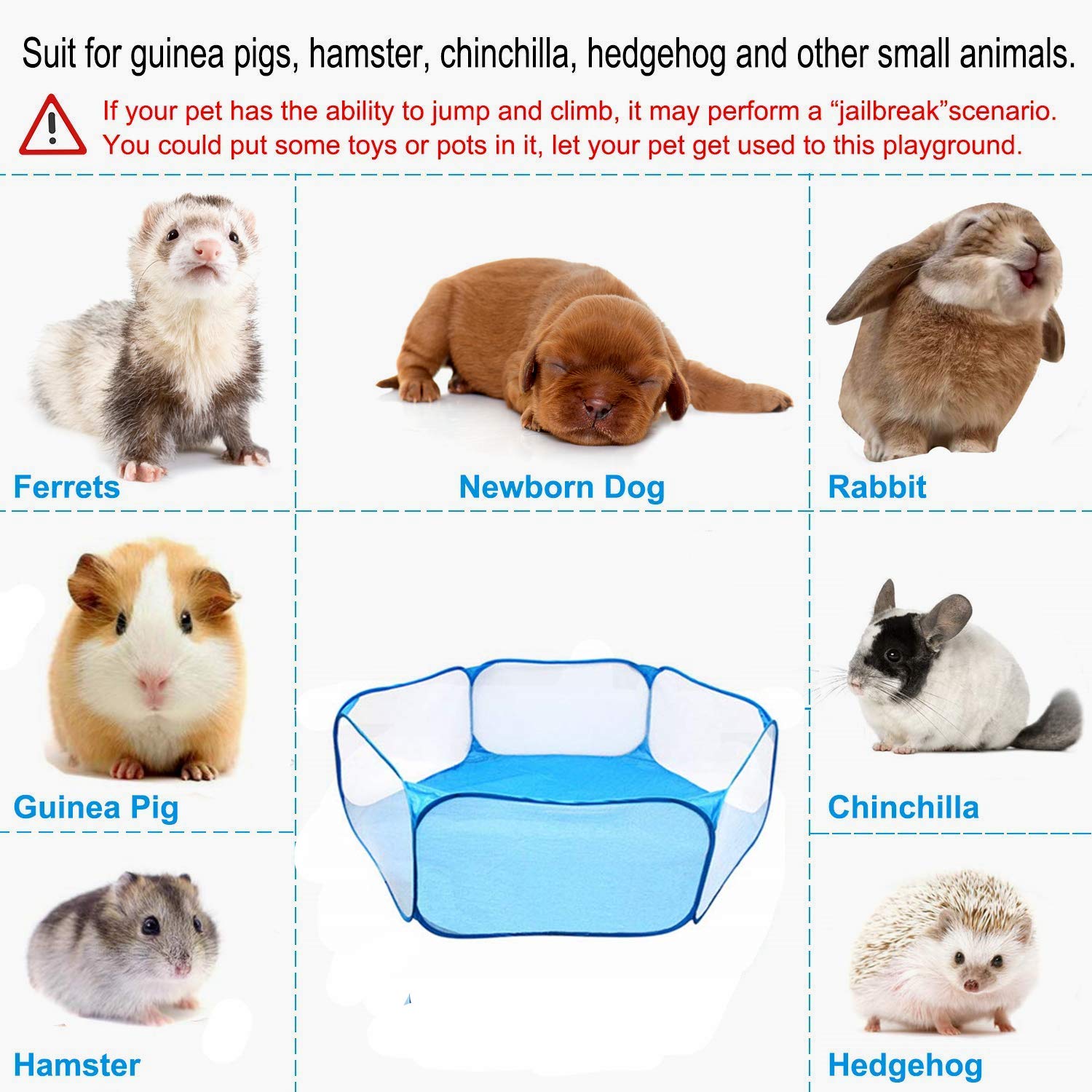 VCZONE Small Animals Foldable Exercise Playpen,Portable Yard Fence for Guinea Pig, Rabbits, Hamster, Chinchillas and Hedgehogs (47.2\