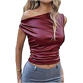 RoseSeek Women's Off Shoulder PU Leather Tank Top Sleeveless Slim Fit Crop Tops Elegant Y2K Clubwear