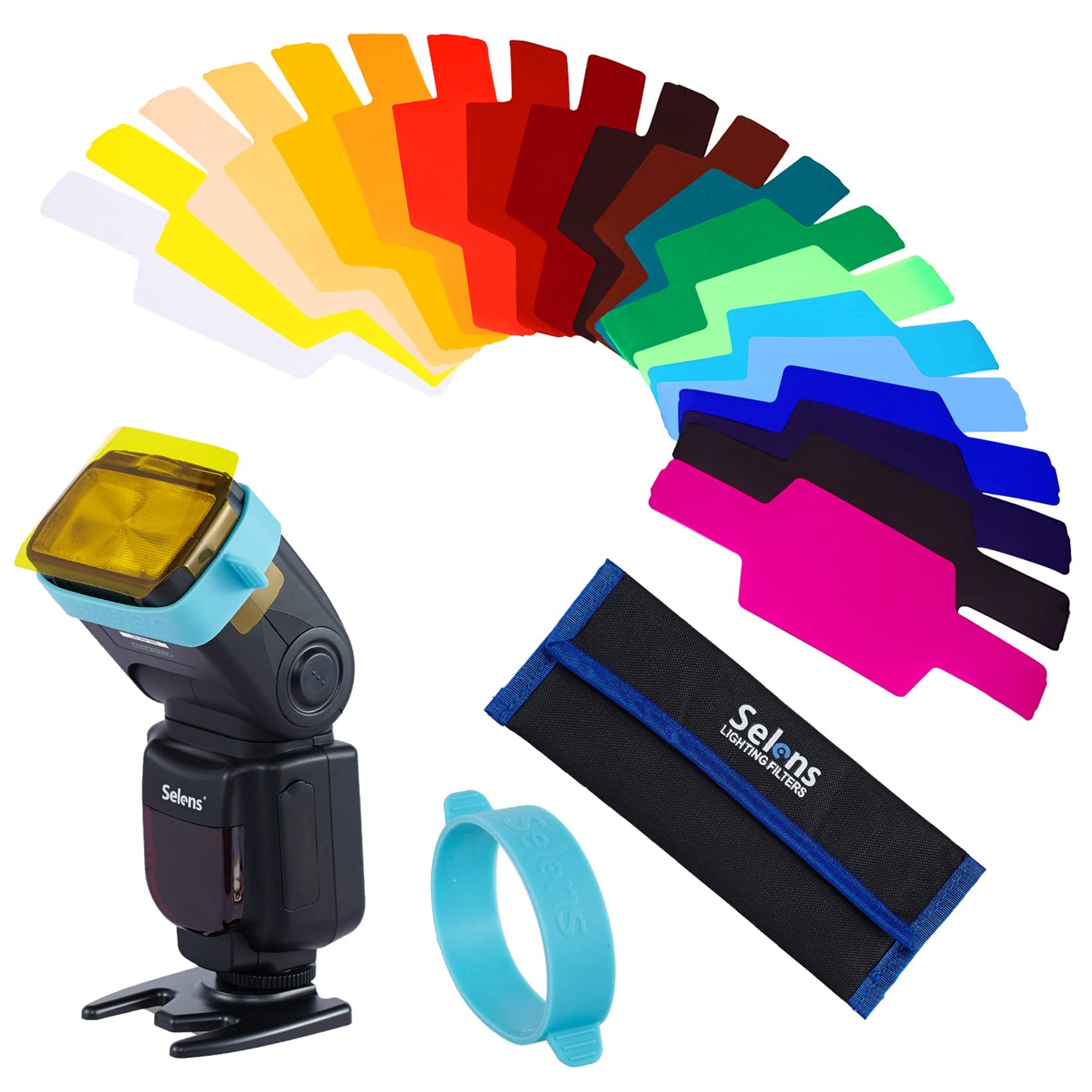 Selens 20PCS Flash Gel Lighting Gels Filter Universal Light Color Correction Photography Combination Kit with 1 Band for Camera Flash Speedlight Speedlite Strobe Photo Studio Portrait SE-CG20