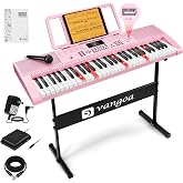 Vangoa Pink Electric Piano Keyboard 61 Keys Light Up for Girls with Stand | Girls pink piano, teaching lighted Keys, easy setup durable stand, good sound, learning piano for beginners girl teens adults