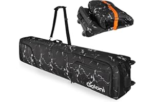 Goloni Ski Bag with Wheels,Padded Snowboard Bag for Air Travel,600D Waterproof Fabric,Foldable Snow Bag Fits 2 Pairs Skis