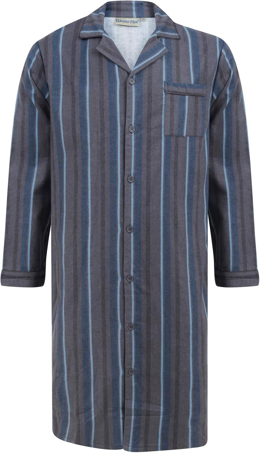 Walker Reid Mens Striped Flannel Button Down Nightshirt Traditional