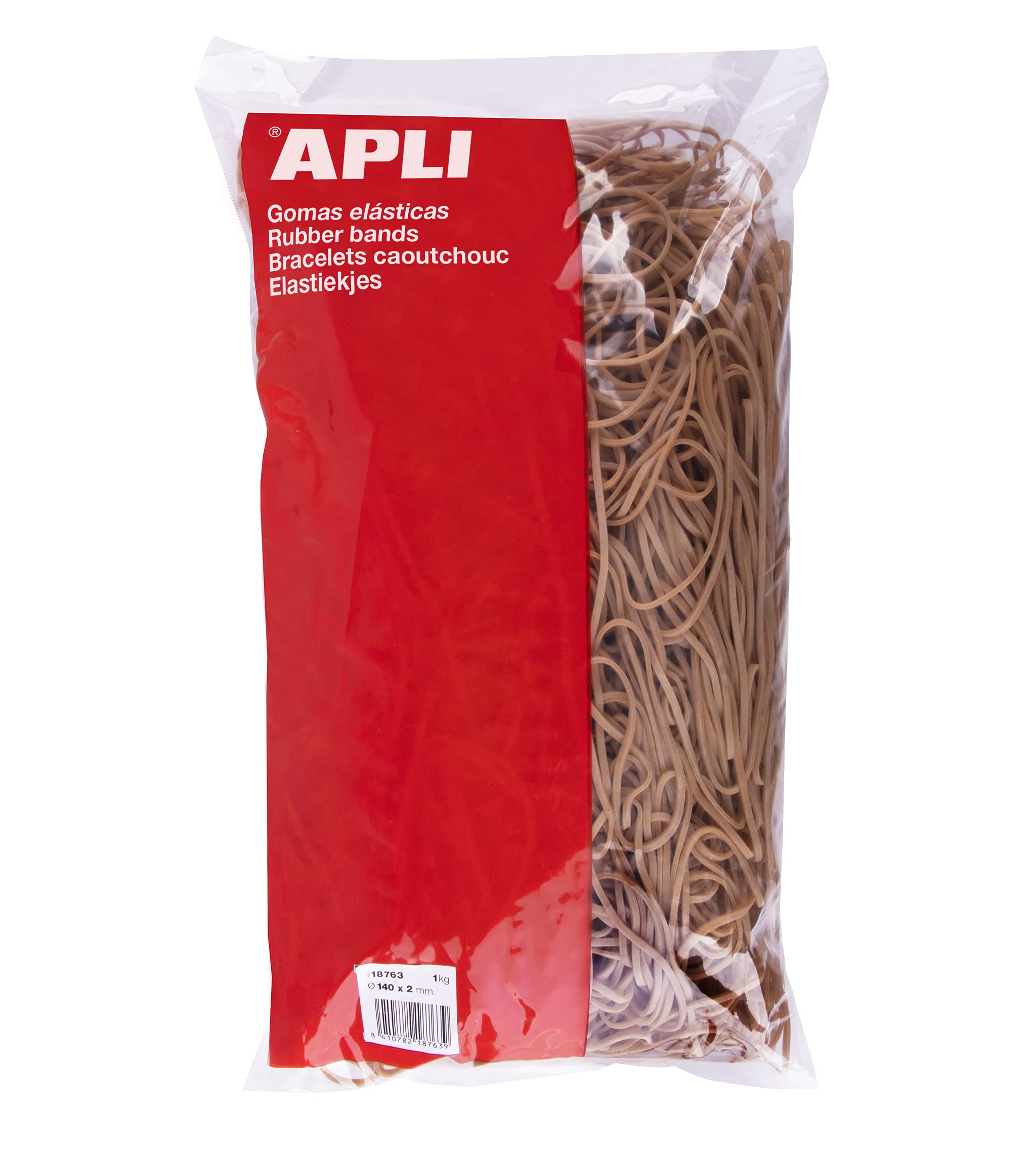 APLI - 18763 - Elastic Bands - Diameter 140 x 2 mm - 1 kg Bag - 70% Natural Rubber