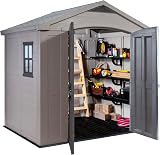 Keter Factor 8 x 6 ft Outdoor Storage Shed Beige Brown Wood Effect Double Doors view 4
