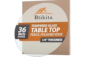 Btikita 36" Tempered Glass Table Top Round Transparent Table Surface 3/8" Thick Pencil Polished Edge Multipurpose for Dining,