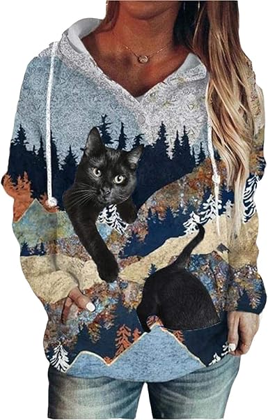 cat printed hoodie