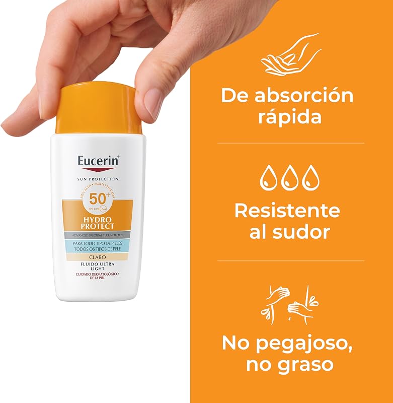 Sun Face Hydro Protect Ultra-Light Fluid FPS50+ con tono claro (50 ml), crema facial solar con filtros UVA/UVB, protección solar 50+ en fluido extraligero, crema de sol color — foto 5 de 8