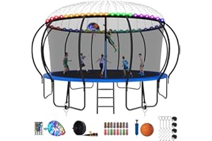SKYUP 2025 Upgraded 8 10 12 14 15 16 FT 1500lbs Tranpoline for Kids and Adults with Light+Sprinkler+Socks, Recreational Tranpoline with Basketball Hoop, Ladder, ASTM Approved Tranpoline for 7-10 Kids