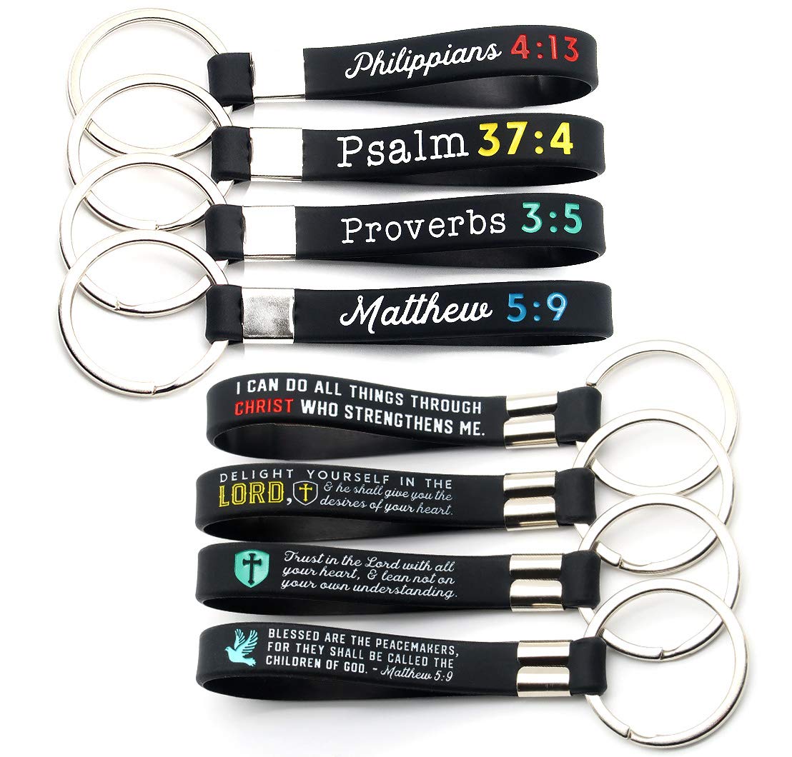 Photo 1 of (12-pack) Christian Religious Bible Keychains - Wholesale Bulk Pack of 1 Dozen Silicone Rubber Key Rings with Scriptures for Church, Worship, Baptism, Christmas, Easter Gifts for Teens Men Women