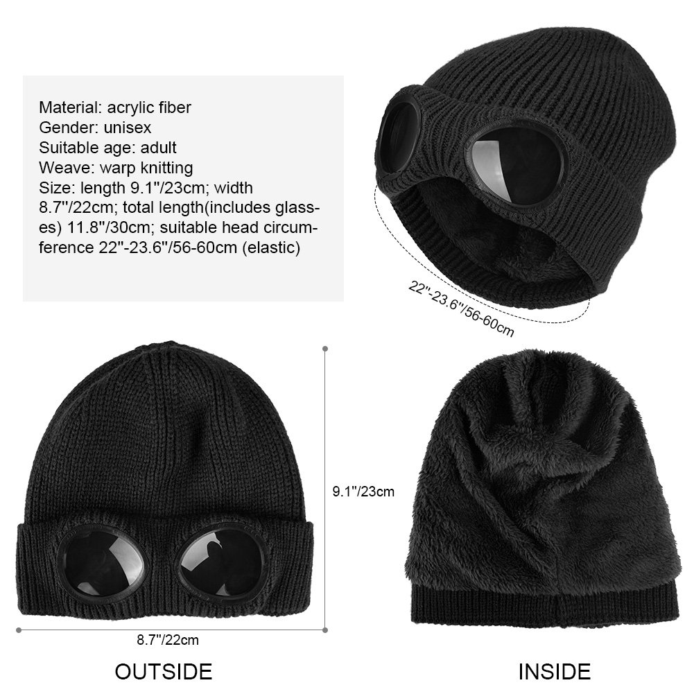 Vbiger Wintermütze Warm Beanie Cap Stretchy Strick Slouchy Beanie mit abnehmbaren Gläsern und Plüsch Futter, geeignet für Shopping Reisen und Outdoor Aktivitäten