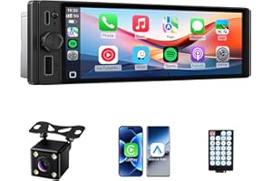 Single Din Car Stereo Radio with Wireless A-pple Carplay Android Auto, Ultra-Slim Head Unit 6.28 Inch HD in-Cell Touchscreen 