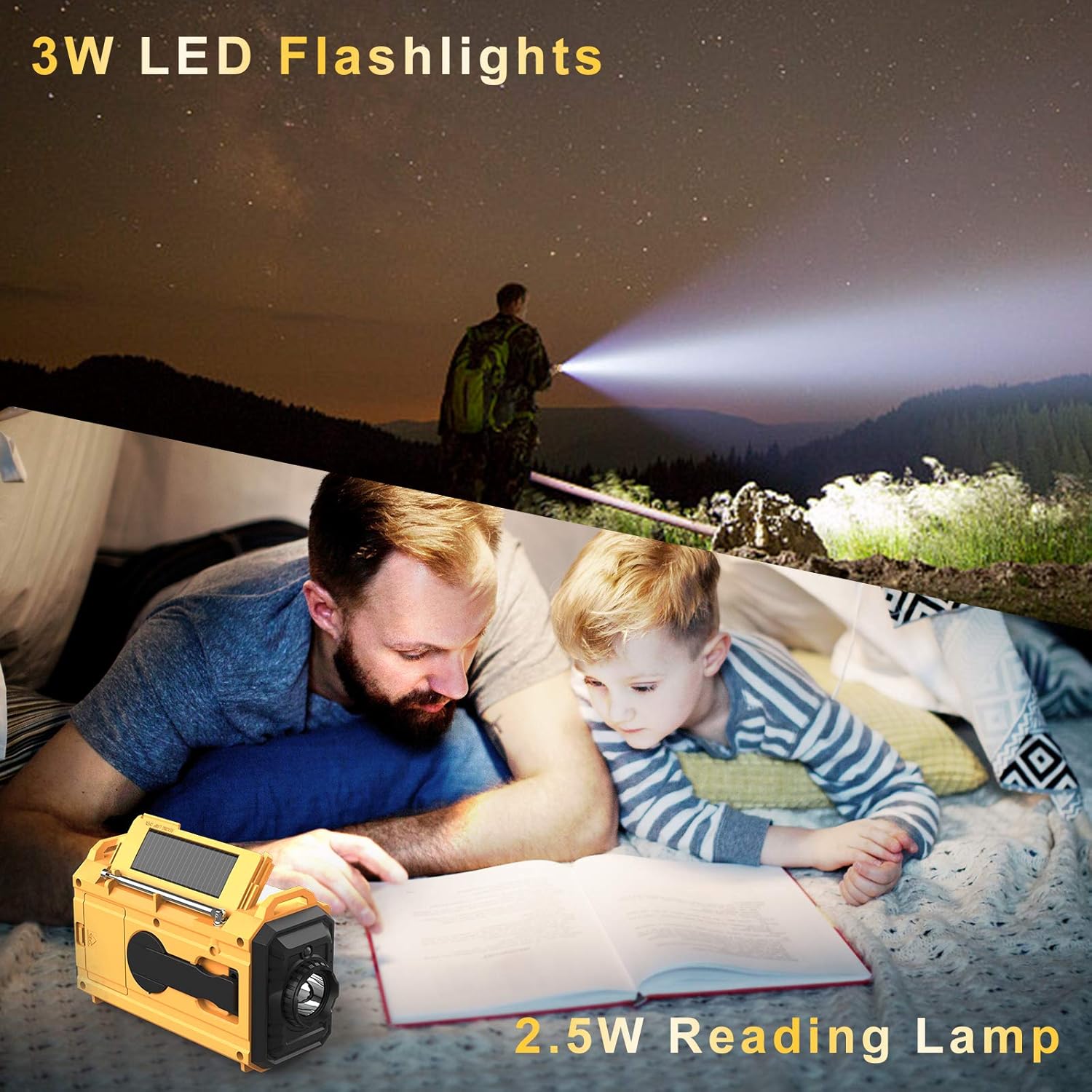 Weather Radio Raynic Solar Hand Crank Emergency Radio 5 Ways Powered AM/FM/SW/NOAA Weather Alert Portable Radio with Flashlight, Reading Lamp, Cellphone Charger and SOS Alarm (Yellow): Home Audio & Theater