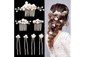 7PCS Pearl Wedding Hair Combs Bridal Headpiece Pearl Hair Pins Hair Clips Elegant Hair Accessories for Bridesmaids Brides Flo