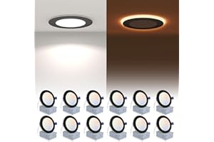 POWERASIA 12 Pack Black Recessed Lighting 6 Inch with Night Light, 5CCT 6 Inch LED Recessed Lights 2700K-6000K Selectable, Dimmable 15W 1200LM Ultra Thin Recessed Lighting - ETL and Energy Star Certified