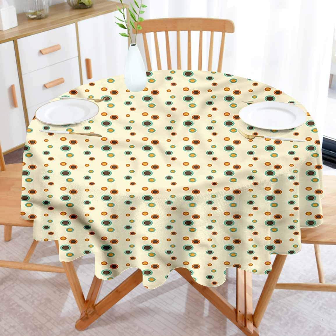 BarronTextile Abstract Round Fitted Outdoor Tablecloth Concentric Funky