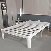 KOSOSO White 12 Inch Twin Bed Frames with Gaskets, Metal Twin Size Bed Frame No Box Spring Need, Heavy Duty Steel Platform Support, Round Corner Desgin, Reserved Holes, Storage Space, Noiseless
