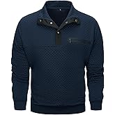 AOTORR Men's Quarter Collar Sweatshirt Casual Long Sleeve Waffle Outdoor Stand Collar Button Quilted Pullover Sweatshirts