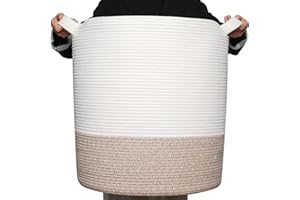 MINTWOOD Design 83L Extra Large 20x18 Inches Decorative Woven Cotton Rope Basket, Tall Laundry Basket Hamper, Blanket Basket for Living Room, Round Storage Baskets for Pillows, Towels, Light Brown