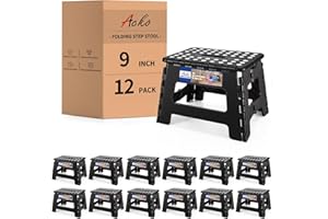 ACKO 12pack Folding Step Stool 9 Inch Step Stool 300 lb Capacity Plastic Foldable Step Stools for Kids and Adults, Folding Stool Suitable for Kitchen, Small Stepping Stool with Handle Black