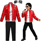 WJGHRH 80s90s Dance Star Pop King Costume, 4PCS Outfit Set for Halloween Cosplay, 3D Prints Jacket Shirt Pants and Sunglasses