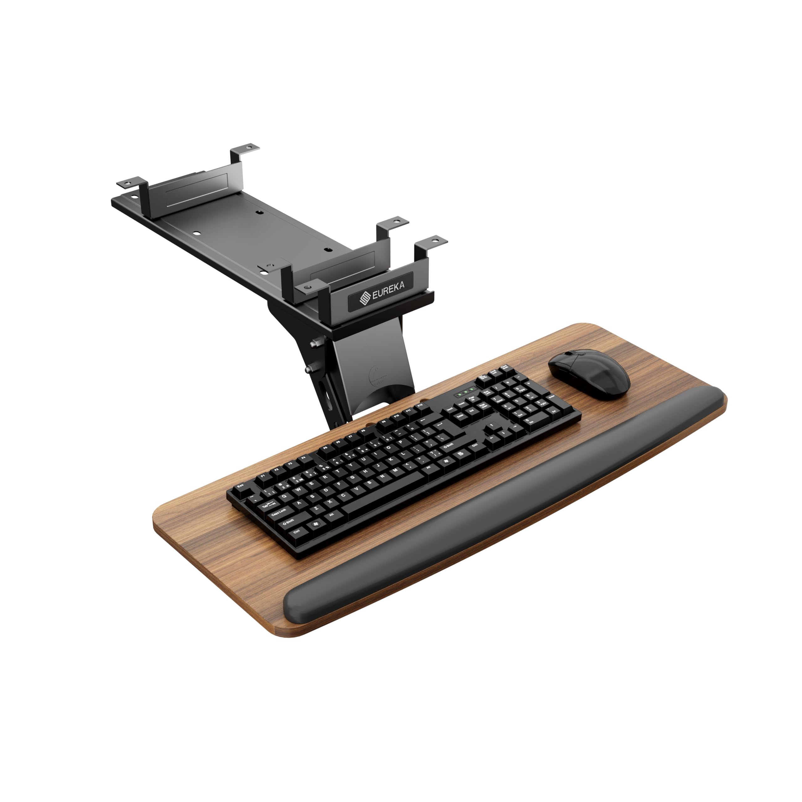 Photo 1 of EUREKA ERGONOMIC Keyboard Tray Height Adjustable, Swivel Tilt Computer Keyboard Drawer Under Desk, 25x9.13'' Sliding Keyboard & Mouse Platform with Mouse Pad for Typing, Walnut
