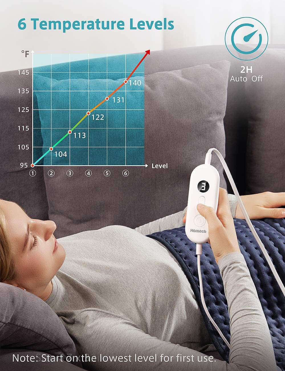 Homech Heating Pad for Back Pain and Cramps - XXX-Large [33 x 17 Inch] Ultra-Soft Heat Pad with Dry & Moist Heat Therapy, 6 Temperature Settings, Auto Shut-Off: Health & Personal Care