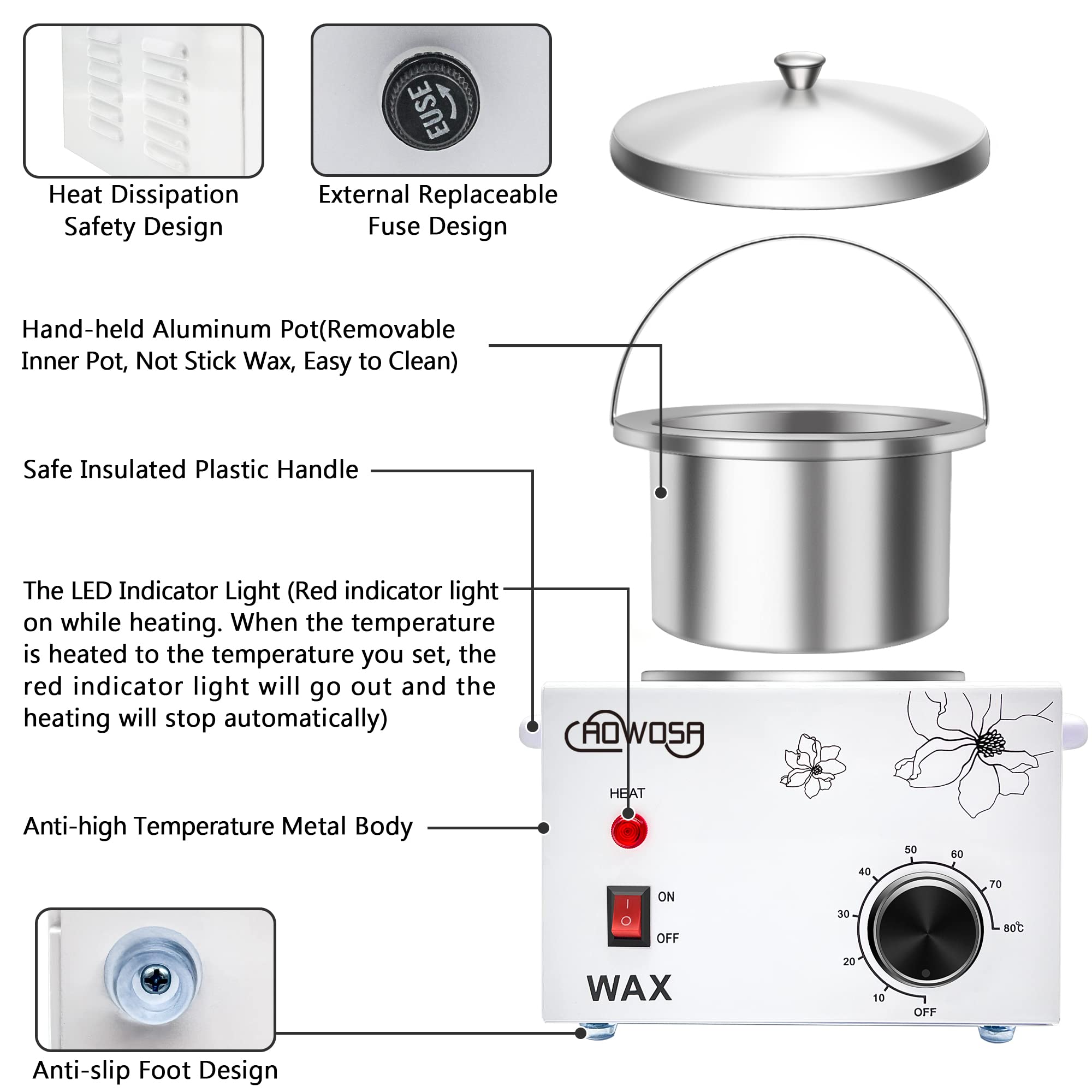 Single Wax Warmer Professional Electric Wax Heater Machine for Hair Removal, Large Waxing Pot Paraffin Facial Skin Body SPA Salon Equipment with Adjustable Temperature Set