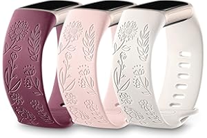 DaQin 3 Pack Sunflower Engraved Band Compatible with Fitbit Charge 6 Band/Fitbit Charge 5 Bands for Women Men, Cute Sunflower Laser Soft Sport Band Replacement Strap for Charge 6 band/Charge 5 Band