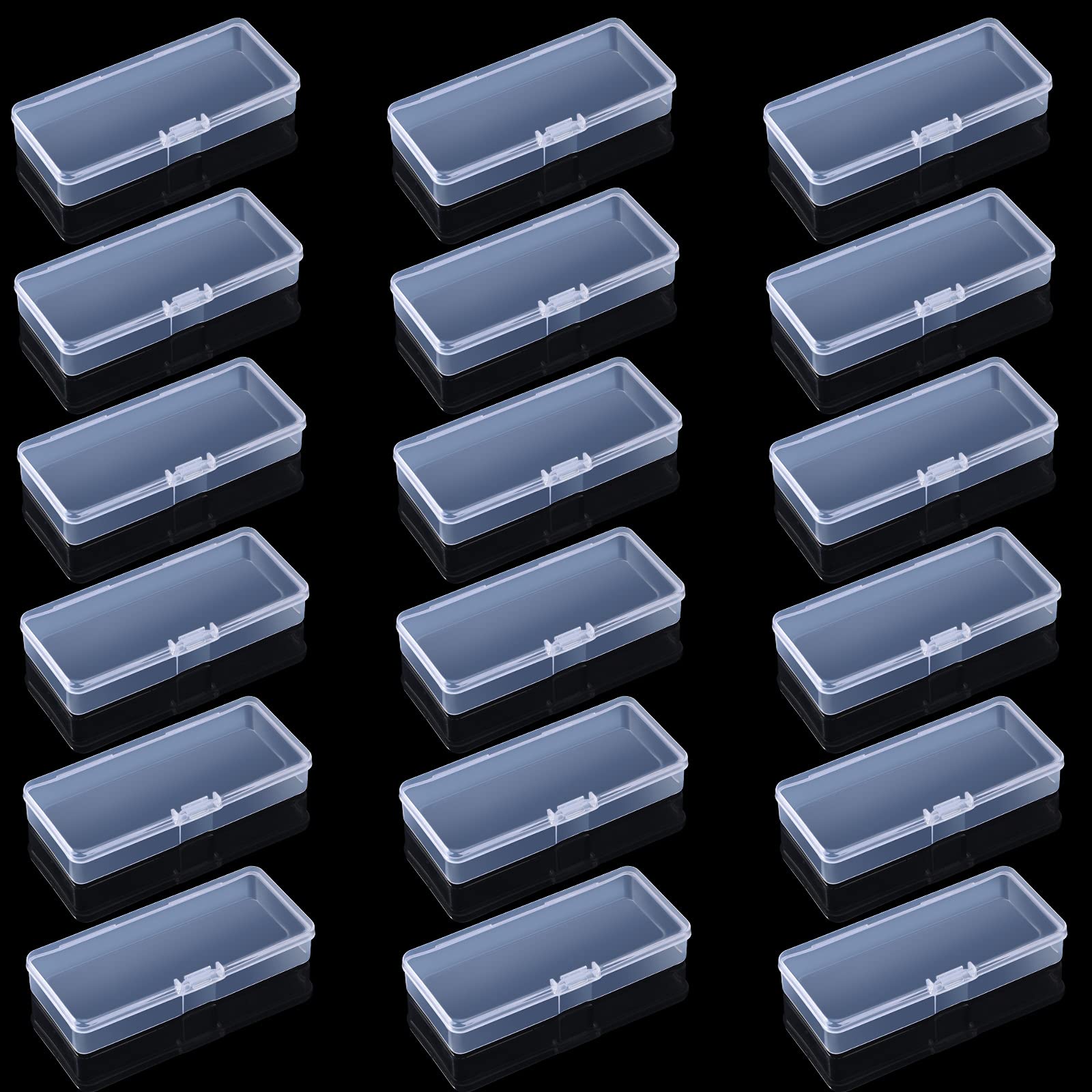 Photo 1 of Blulu 18 Pieces Small Plastic Case Small Storage Containers Transparent Storage Case Plastic Box with Lid Containers for Bobby Pin Swab, Craft, Jewelry, Coin, Screw, Bead (3.9 x 1.6 x 0.6 Inch)