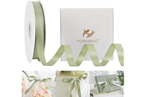 HUIHUANG Sage Green Double Faced Satin Ribbon 1/2 inch X 50 Yards Continuous, Dusty Sage Satin Ribbon for Gift Wrapping, Bows, DIY Crafts, Flower Bouquet, Bridal Shower Wedding Decor
