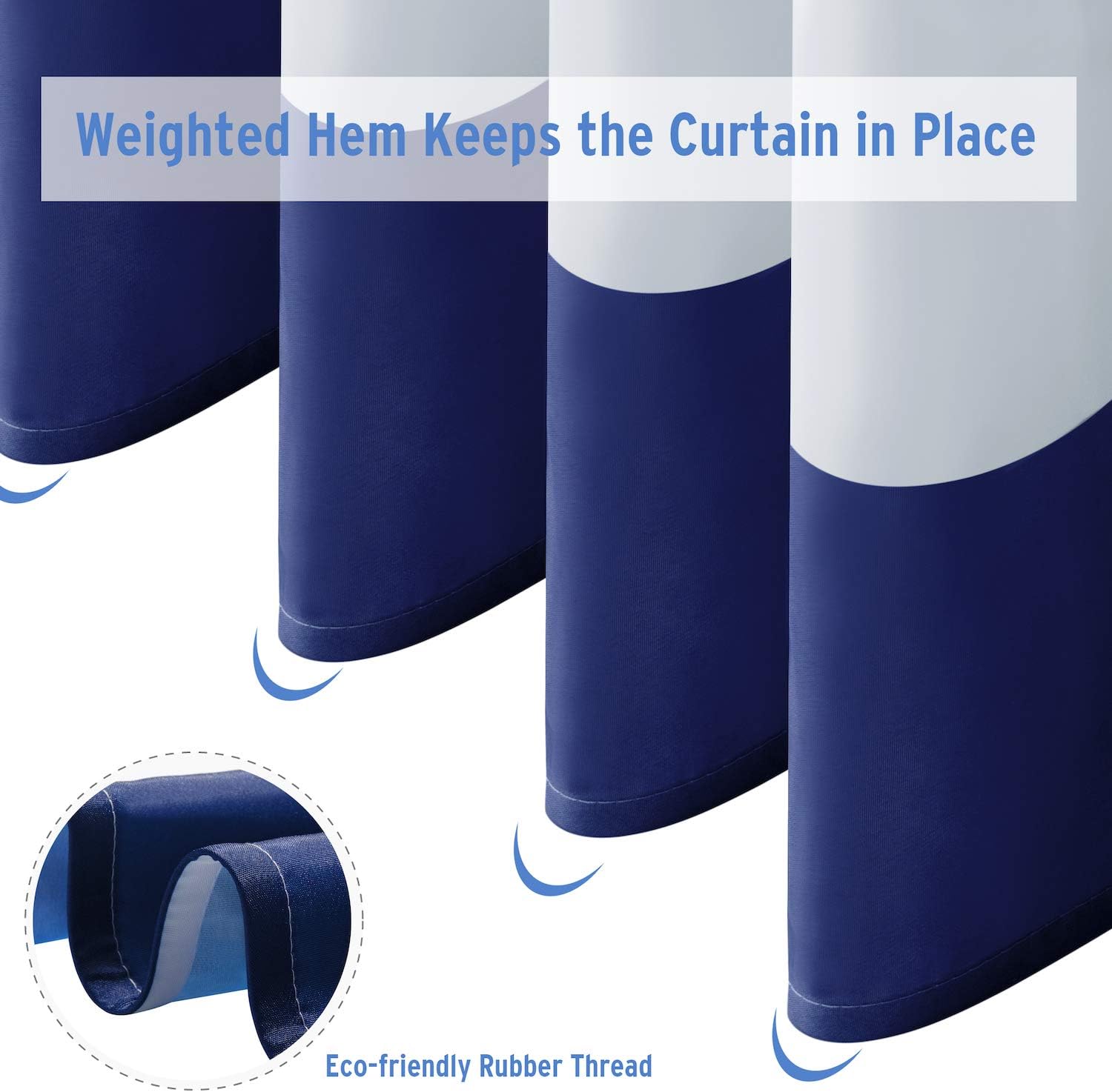 AmazerBath Fabric Shower Curtain, Navy Stripe Polyester Fabric Shower Curtains with 2 Heavy Duty Clear Stones, Decorative Curtains for Bathroom Hotel Quality, 72 X 72 Inches: Kitchen & Dining