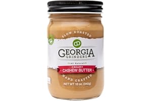 Georgia Grinders Creamy Cashew Gourmet Nut Butter Spread, Whole30 Approved, Non-GMO, Gluten Free, No Palm Oil, No Added Sugar, Paleo and Vegan Friendly, 12 Ounce (1 Pack)