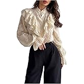 GORGLITTER Women's Floral Ruffled Blouses Button Up Shirt Boho Flounce Long Sleeve Business Dressy Work Shirt