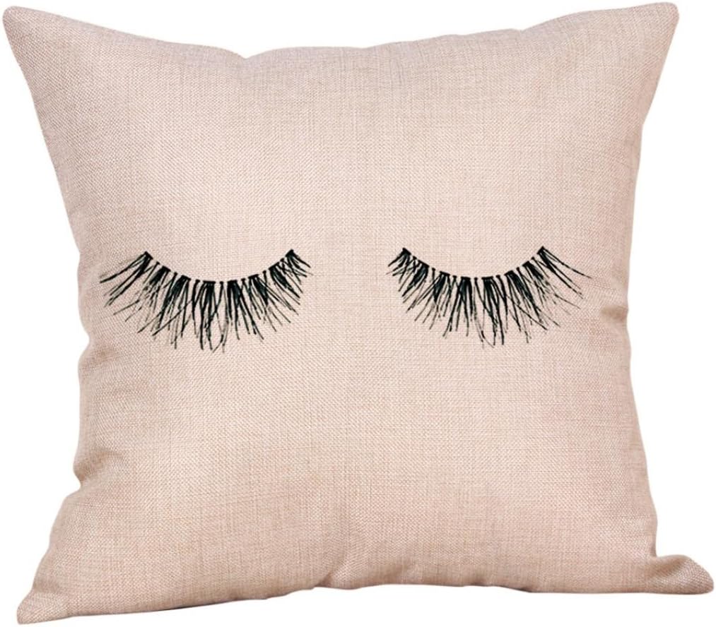 Ankola Creative Eyelash Pillowcases Decorative Linen Sofa Cushion Cover Home Decor Square Throw Pillow Case 18x18 inches (A)